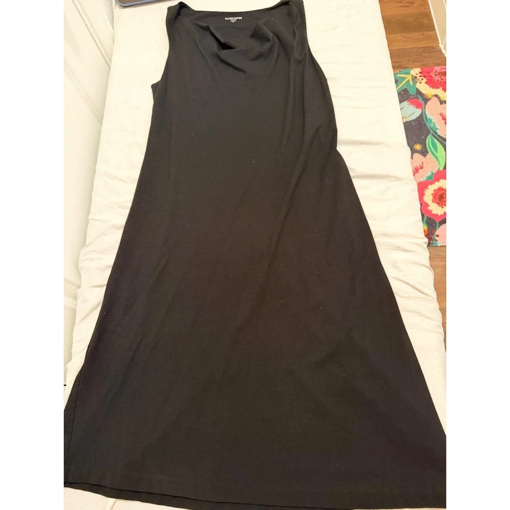 Eileen Fisher Petite Black Viscose Jersey Cowl Neck Sleeveless Dress PS NWT